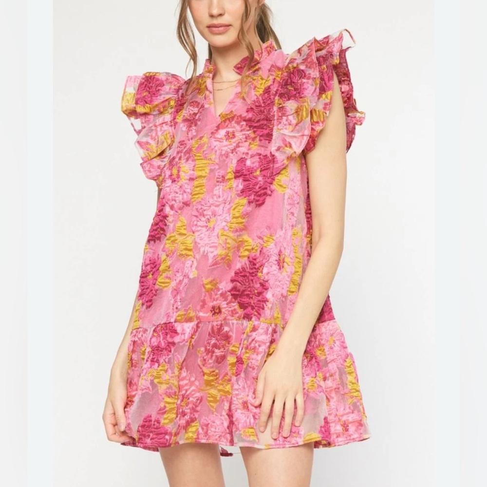 Entro NWT Pink and Yellow Floral Mini Dress